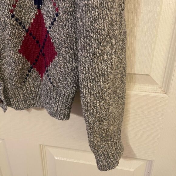 Classic Gray and Red Argyle Cardigan Sweater - Picture 2 of 11